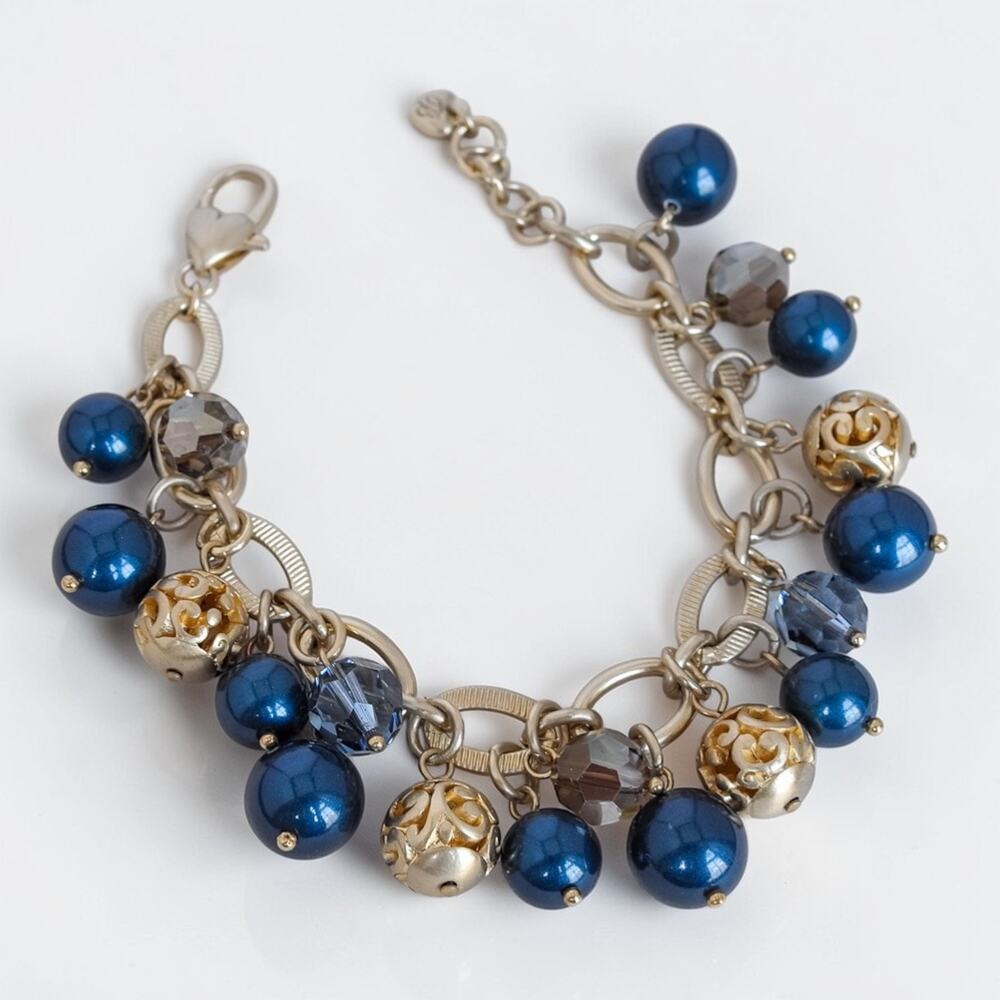 Brighton Contempo Chic Dark Blue Pearlescent Beaded Bracelet Gold Retired